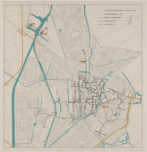 217403 Plattegrond van de stad Utrecht, met aanduiding van de warmwaterleiding van de P.E.G.U.S. en de uitbreiding ...